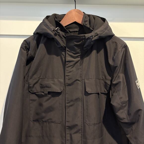 Abercrombie & Fitch Technical Coat Men Medium Black Parka Jacket Hooded Zip - Picture 3 of 16